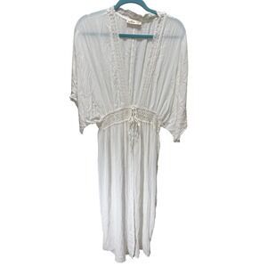 Hollister Maxi Coverup Womens L/XL White Crochet Lace Boho Kimono Sleeve Beach